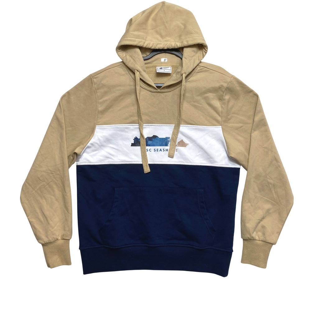 MSC Hoodie Mens Size Large Tan White Long Sleeve Pullover Graphic Print